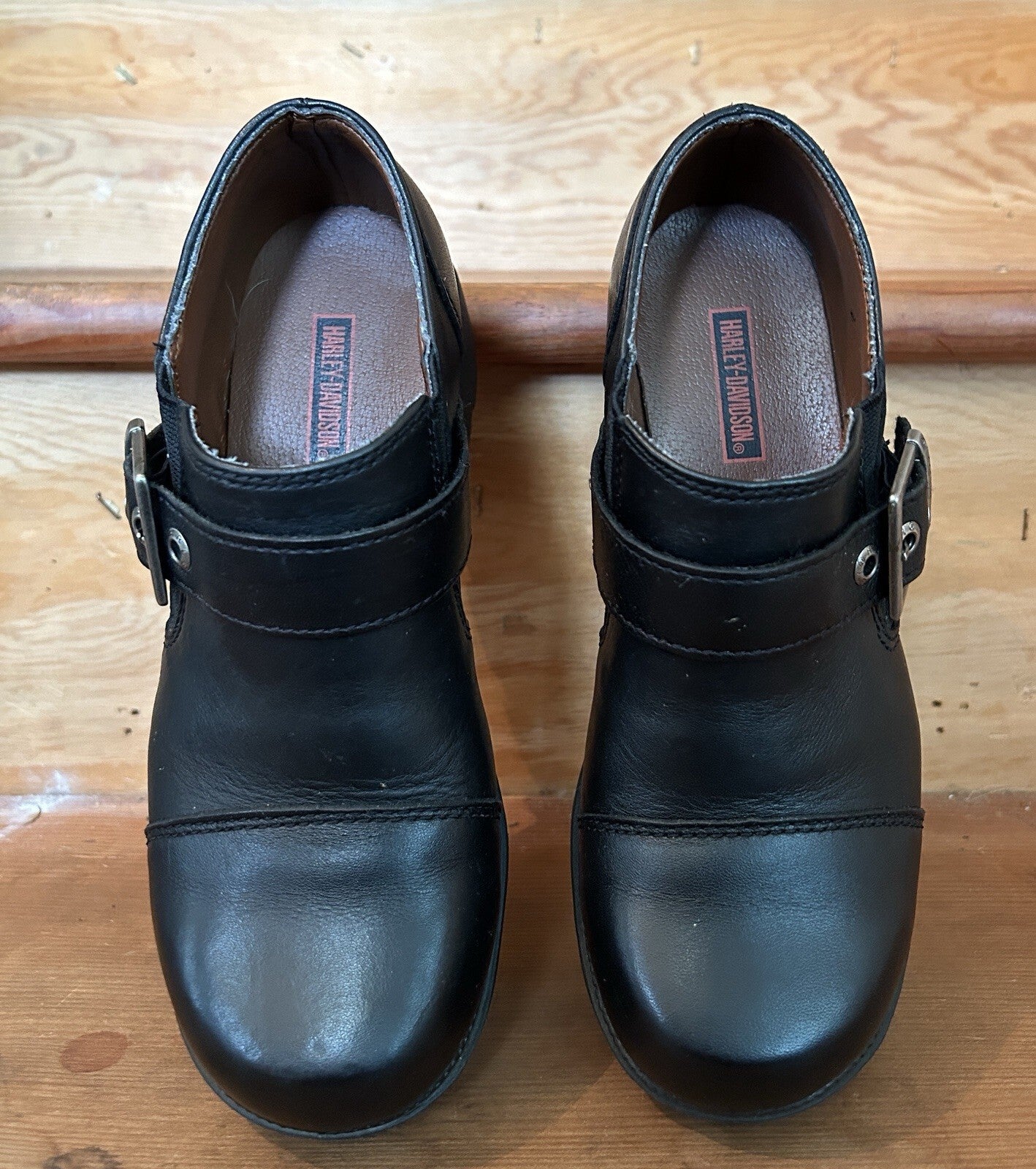 Harley-Davidson Sarah 83219 Womens 6.5 Black Leather Chunky Buckle Shoes