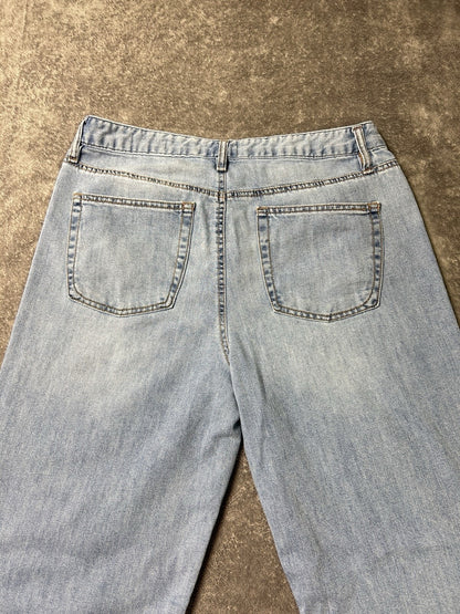 OAT New York Cloud Luxe Jeans Womens 12/31 High Rise Wide Leg Light Wash Denim