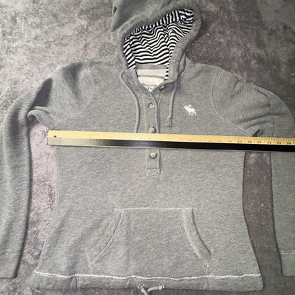 Abercrombie & Fitch Hoodie Women’s L Gray Henley Moose Striped Hood Y2K