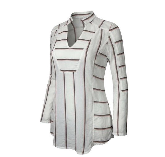 Plenty By Tracy Reese XS White Stripe Tunic Blouse Long Sleeve Popover Top Boho