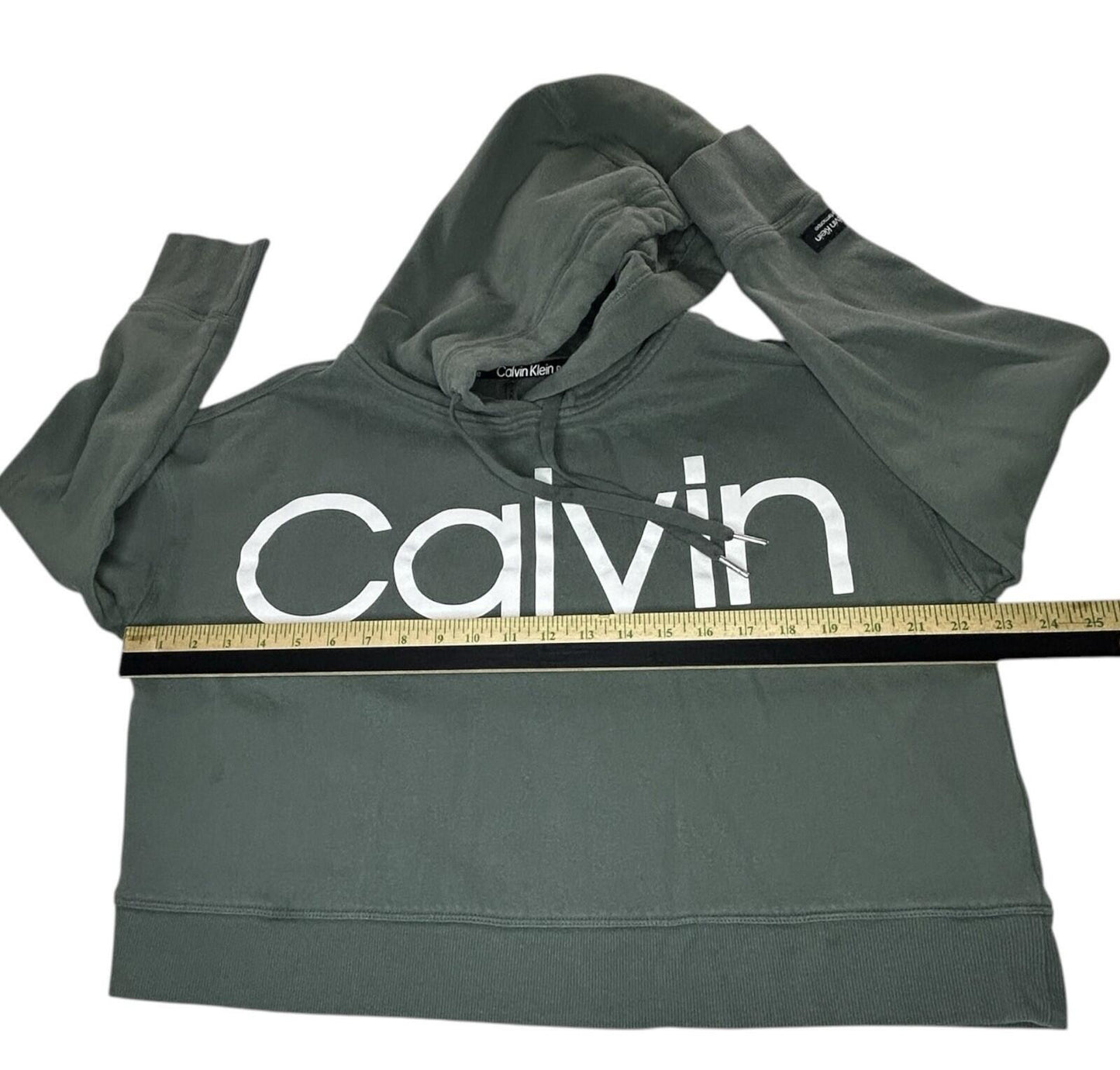 Calvin Klein Performance Hoodie Womens Medium Sage Green Cropped Sweatshirt