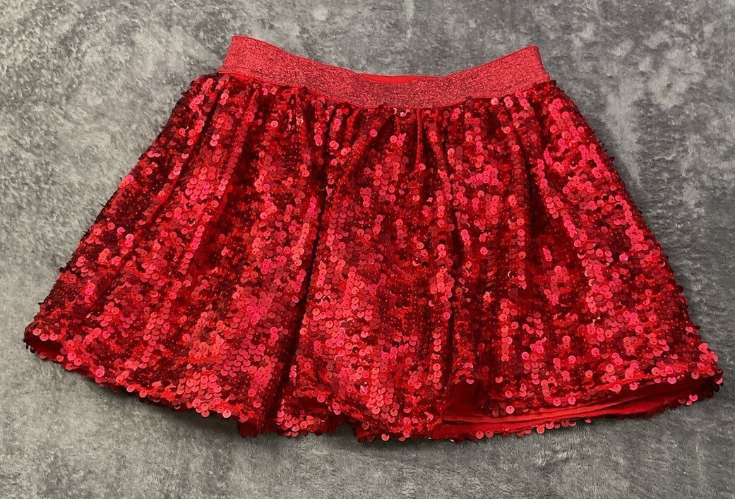 Cat & Jack Girls Red Sequin Skirt XS 4/5 Holiday Christmas Party Lined Sparkle
