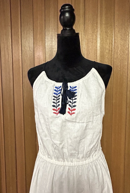 J.Crew Linen Halter Maxi Dress Womens Small Embroidered Elastic Waist