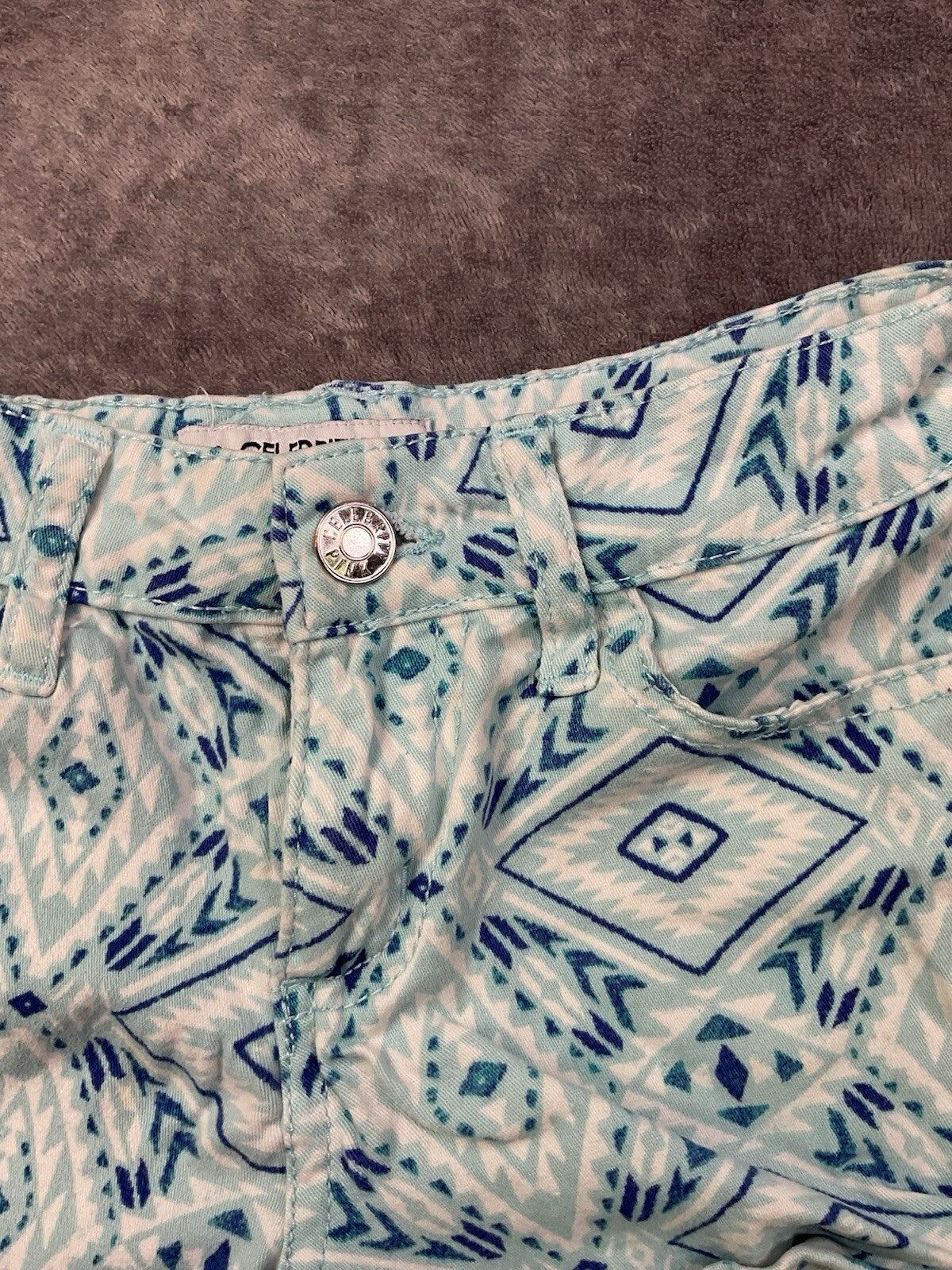 Celebrity Pink Girls Shorts Size 10 Blue Aztec Print Stretch Denim Shorts