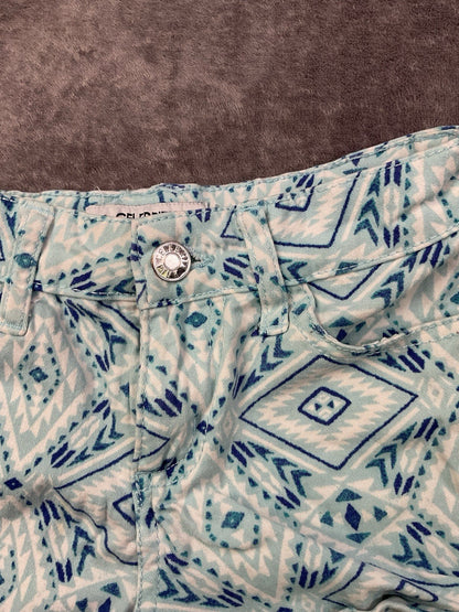 Celebrity Pink Girls Shorts Size 10 Blue Aztec Print Stretch Denim Shorts