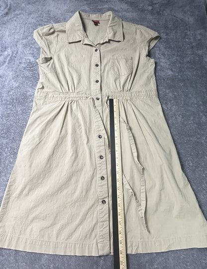 Merona Women’s XL Khaki Button Front Shirt Dress Tie Waist Pockets