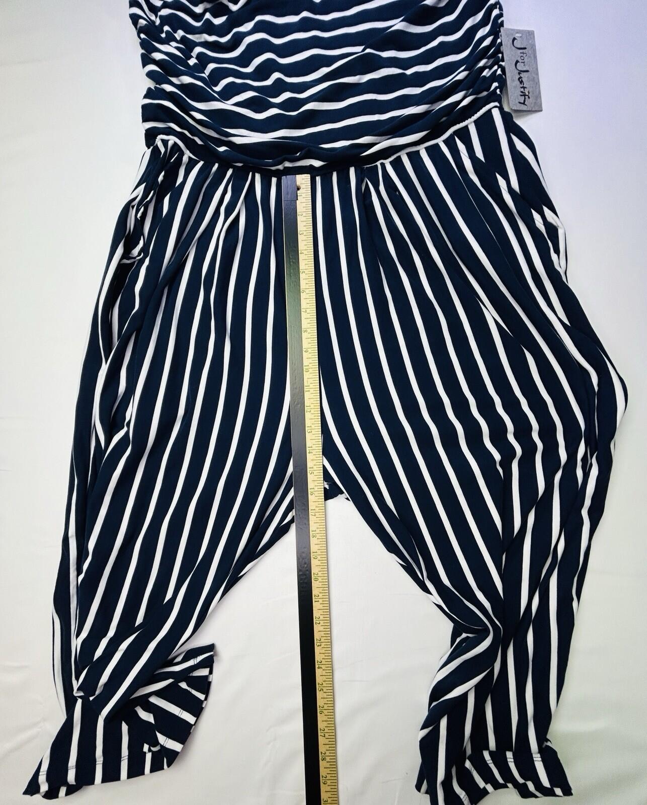 J for Justify Womens 3X Navy White Striped Wide Leg Palazzo Pants Plus Size