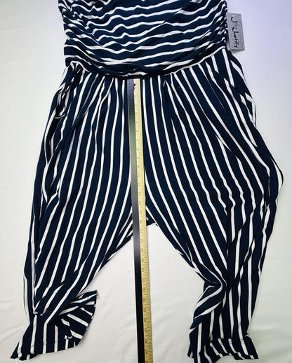 J for Justify Womens 3X Navy White Striped Wide Leg Palazzo Pants Plus Size
