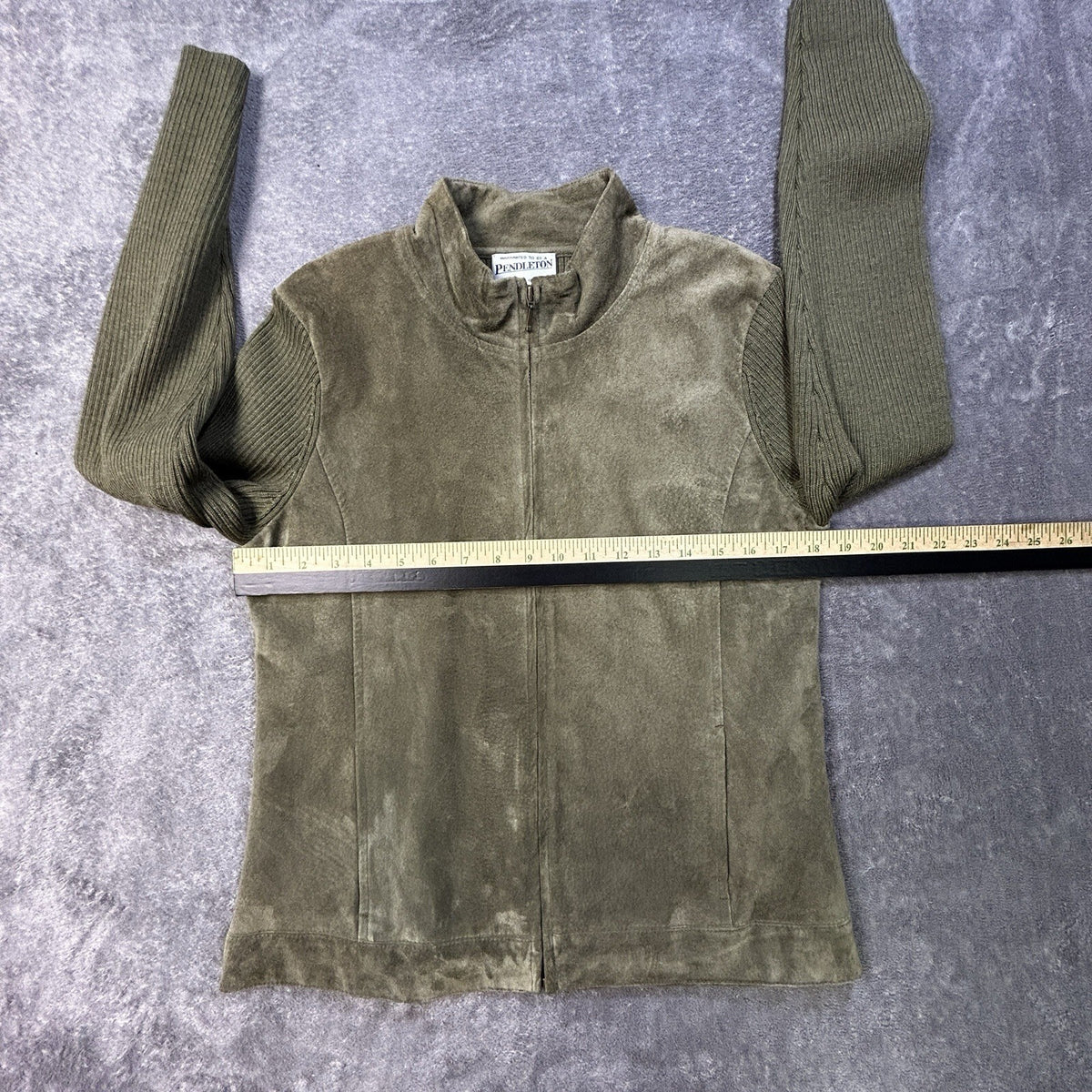 Pendleton Leather Merino Wool Zip Jacket Olive S