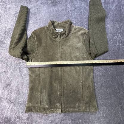 Pendleton Leather Merino Wool Zip Jacket Olive S