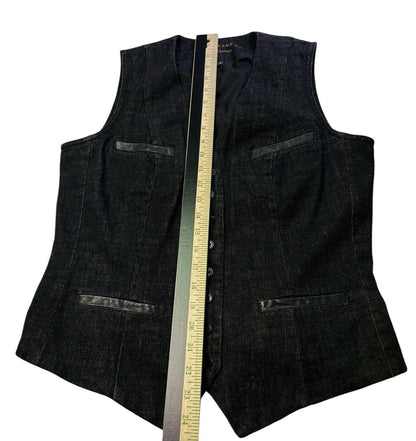 Ralph Lauren Jeans Co. Denim Vest Womens Medium Black Button Front Leather Trim