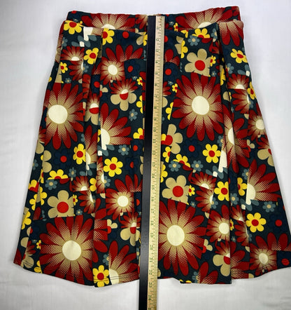 LuLaRoe Women's Large Floral Skirt Retro Red Blue Yellow Stretch A-Line Pull On