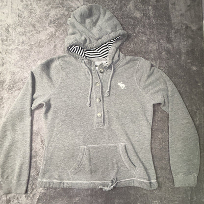 Abercrombie & Fitch Hoodie Women’s L Gray Henley Moose Striped Hood Y2K