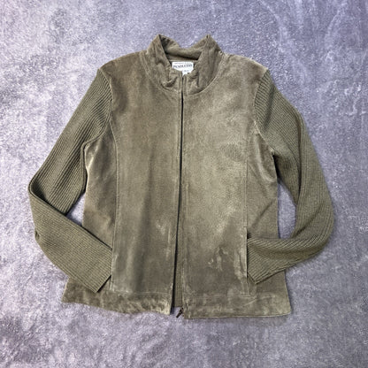 Pendleton Leather Merino Wool Zip Jacket Olive S