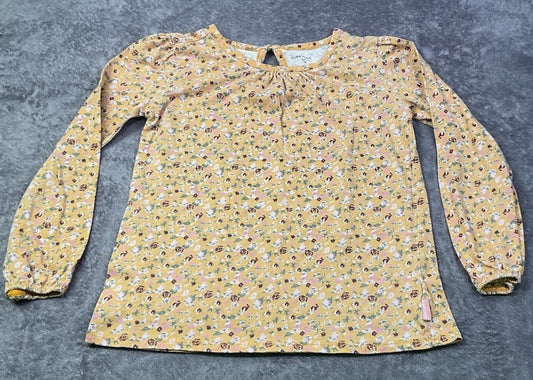 BCBG Girls Floral Long Sleeve Top Mustard Yellow Size 8 Keyhole Back Boho
