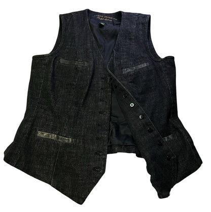 Ralph Lauren Jeans Co. Denim Vest Womens Medium Black Button Front Leather Trim