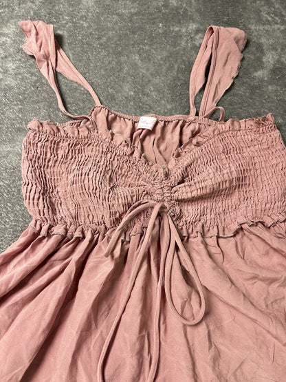 Pink Lily Women’s Small Dusty Rose Smocked Babydoll Cami Top Ruched Drawstring