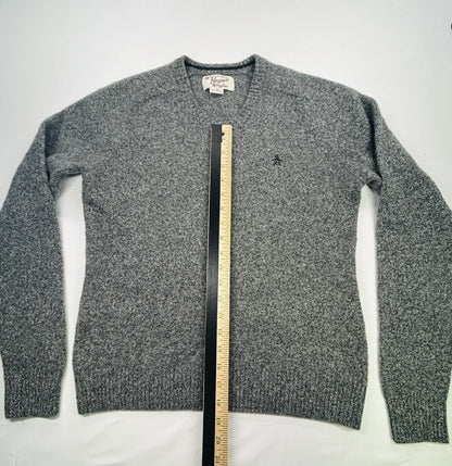 Original Penguin 100% Lambswool Gray V-Neck Sweater Men's Large Logo Soft