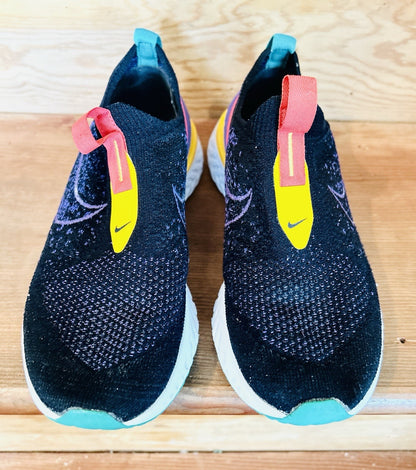 Nike React Phantom Run Flyknit Women's Size 7.5 Black Multi Color Slip On Shoes