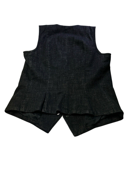 Ralph Lauren Jeans Co. Denim Vest Womens Medium Black Button Front Leather Trim