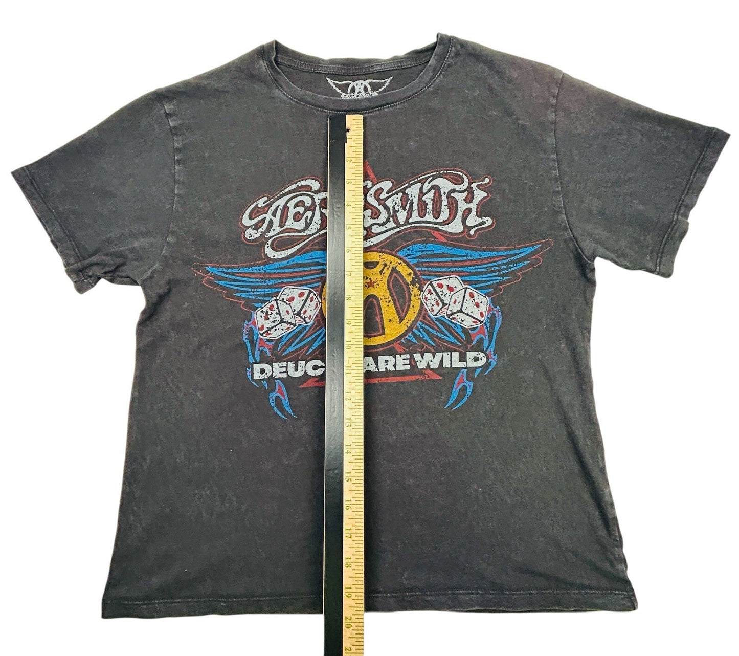 Aerosmith Deuces Are Wild Graphic Band T Shirt Mens XS Black Distressed Rock Tee