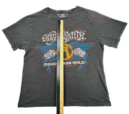 Aerosmith Deuces Are Wild Graphic Band T Shirt Mens XS Black Distressed Rock Tee