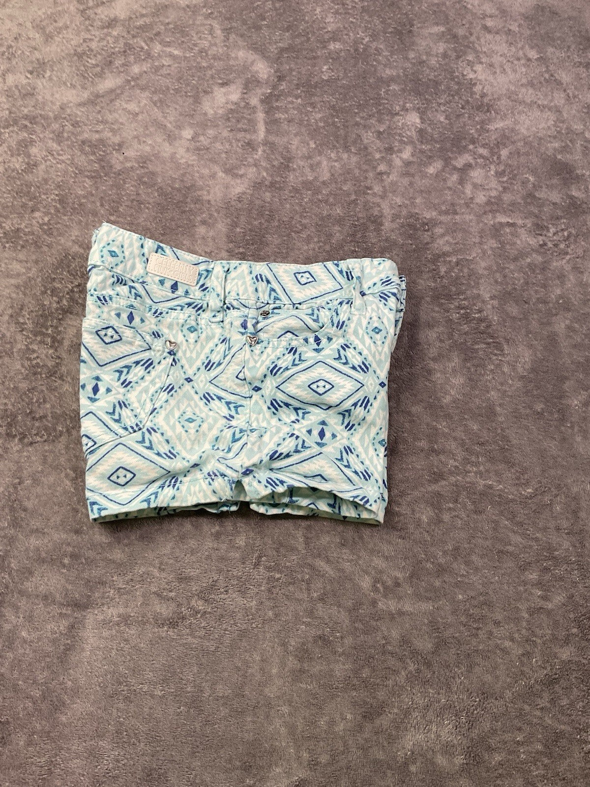 Celebrity Pink Girls Shorts Size 10 Blue Aztec Print Stretch Denim Shorts