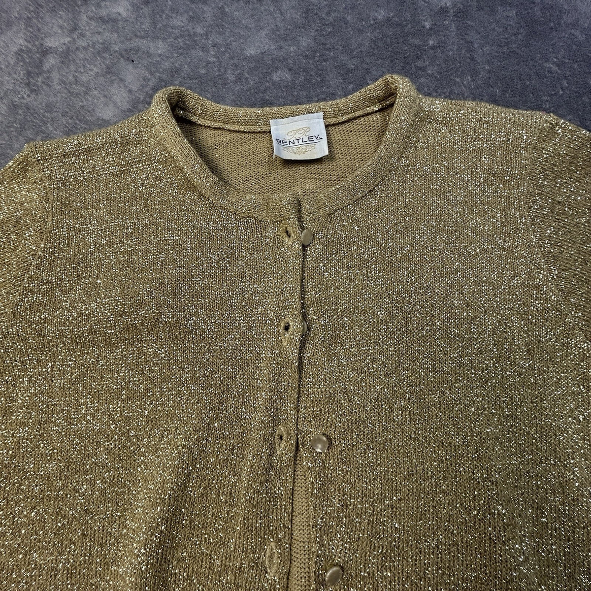 Vintage Bentley Cardigan Metallic Knit Gold Medium