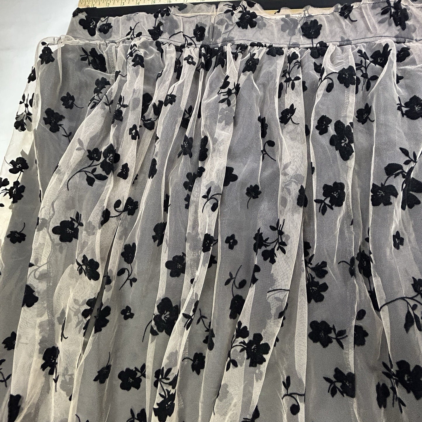 Cato Women's 22/24W Black Floral Mesh Tulle Midi Skirt Plus Size Layered Pull On