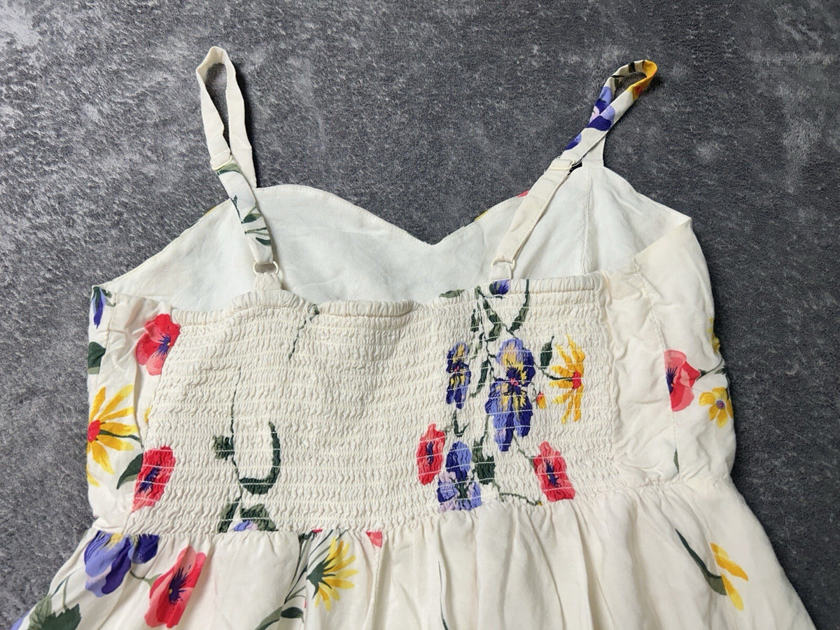 Old Navy Women’s Small Ivory Floral Cani Midi Dress Smocked Back Adjustable Stra