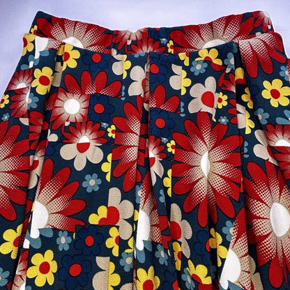 LuLaRoe Women's Large Floral Skirt Retro Red Blue Yellow Stretch A-Line Pull On