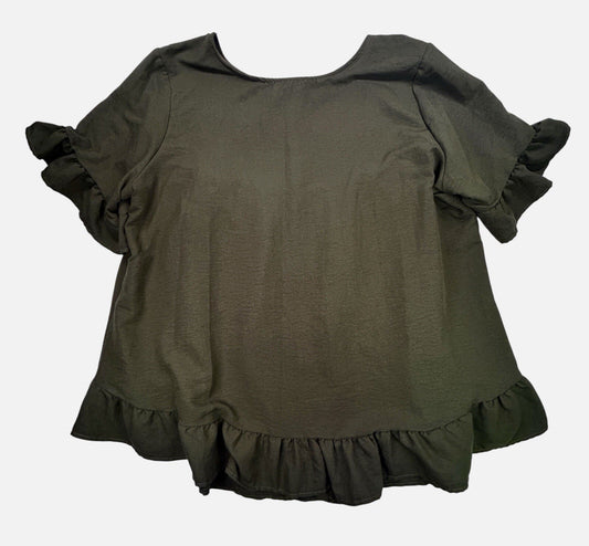 Women's Olive Green Ruffle Sleeve Peplum Blouse Cottagecore Babydoll