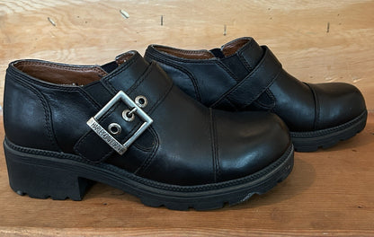 Harley-Davidson Sarah 83219 Womens 6.5 Black Leather Chunky Buckle Shoes
