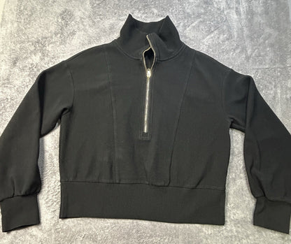 Caracilia Ribbed Quarter Zip Pullover Top Small Black