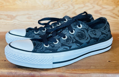 Converse All Star Low Top Floral Rose Print Sneakers Women's Size 6 Black Gray