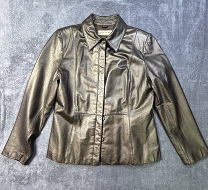 Apostrophe Metallic Leather Button Front Jacket Bronze