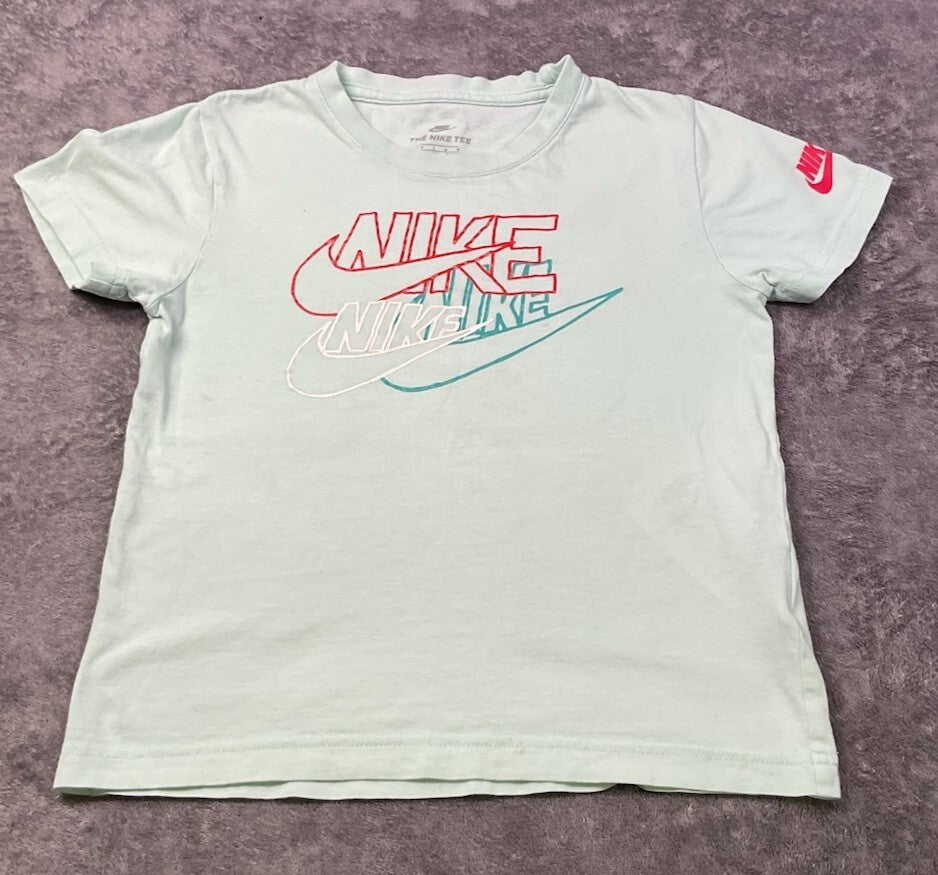 Nike Graphic T-Shirt Size Large 6-7 Mint Green Triple Swoosh Short Sleeve