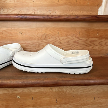 Crocs Classic Clog White Black Stripe Unisex Comfort Shoes Size M7 W9 Preowned