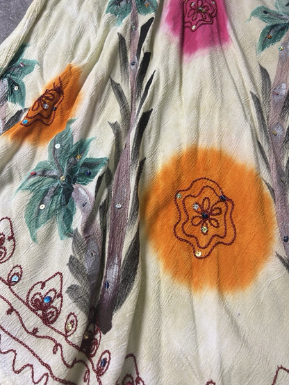 River Sun Women’s 3X Boho Dress Embroidered Sequin Floral Handkerchief Hem