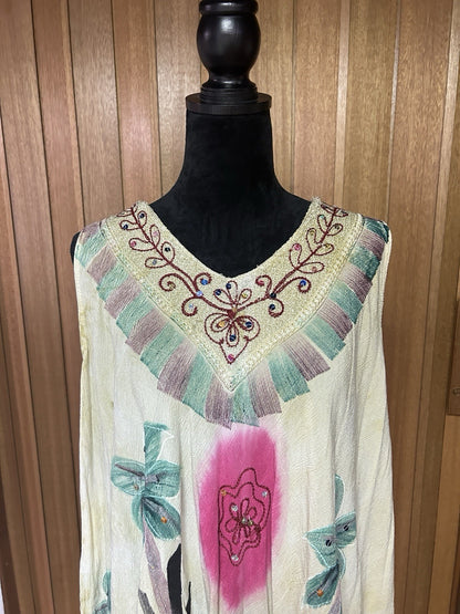 River Sun Women’s 3X Boho Dress Embroidered Sequin Floral Handkerchief Hem