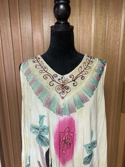 River Sun Women’s 3X Boho Dress Embroidered Sequin Floral Handkerchief Hem