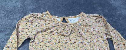 BCBG Girls Floral Long Sleeve Top Mustard Yellow Size 8 Keyhole Back Boho