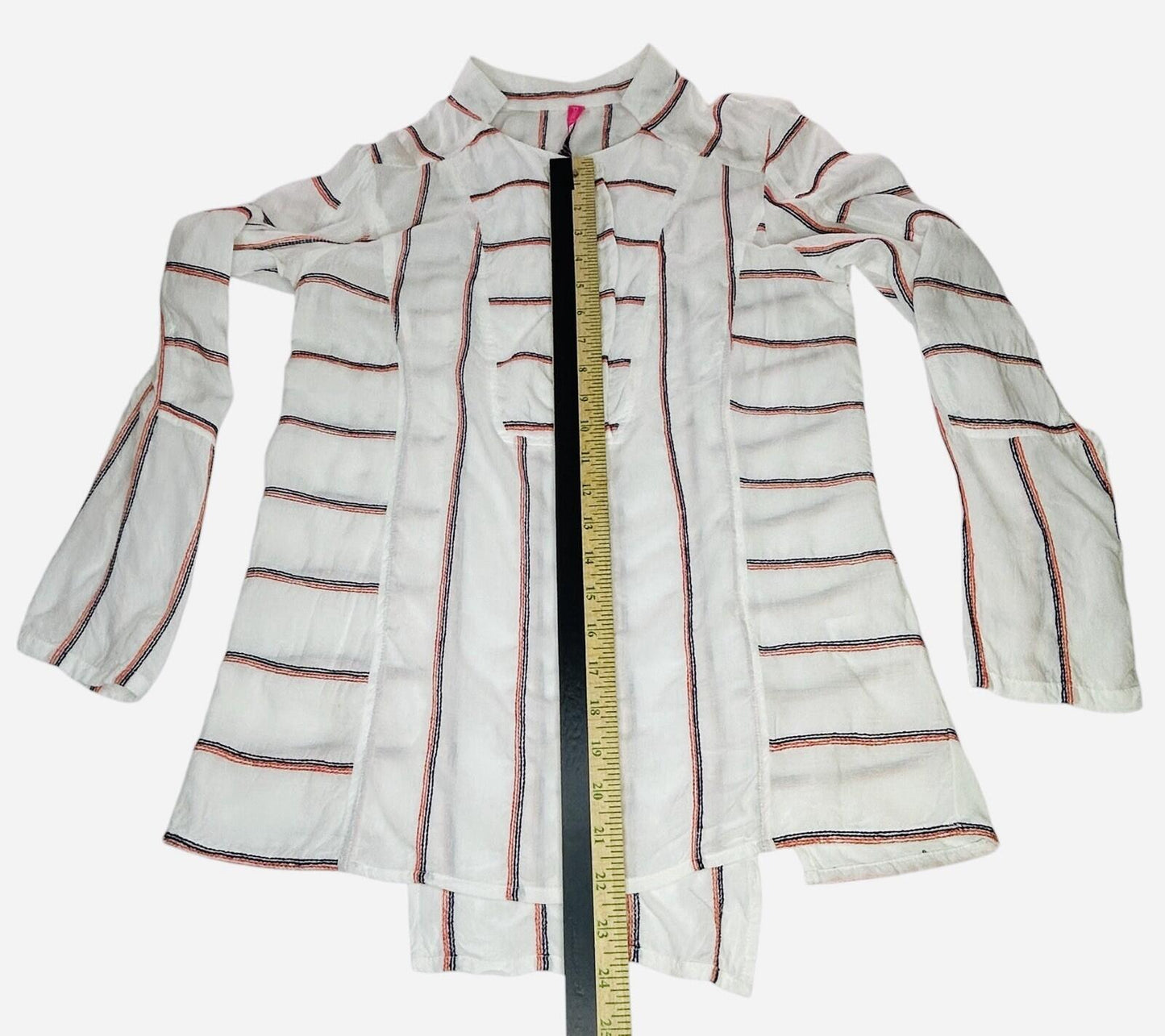 Plenty By Tracy Reese XS White Stripe Tunic Blouse Long Sleeve Popover Top Boho