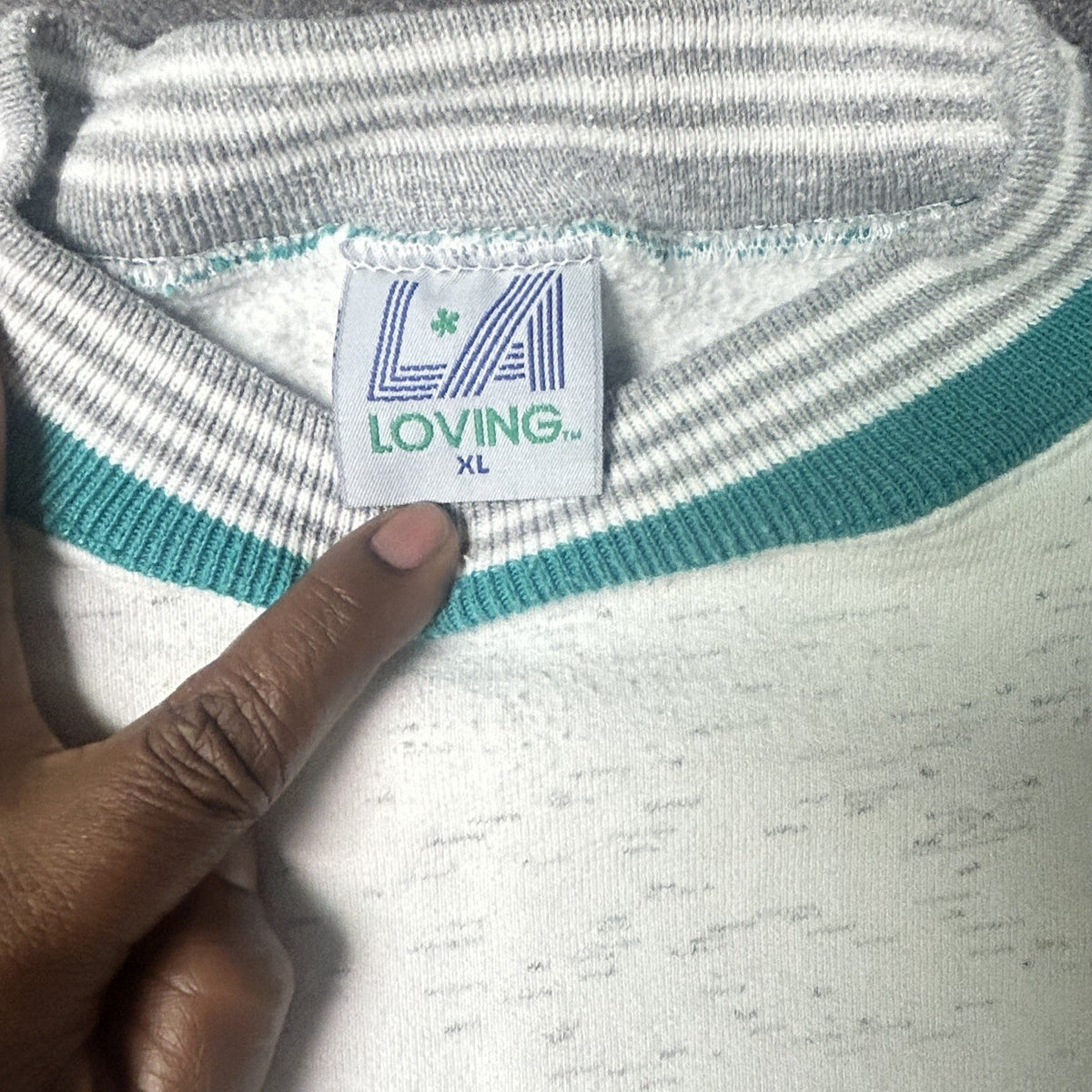 Vintage 90s LA LOVING Norwest Crewneck Sweatshirt Mens XL Teal Striped