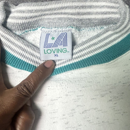 Vintage 90s LA LOVING Norwest Crewneck Sweatshirt Mens XL Teal Striped