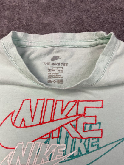 Nike Graphic T-Shirt Size Large 6-7 Mint Green Triple Swoosh Short Sleeve