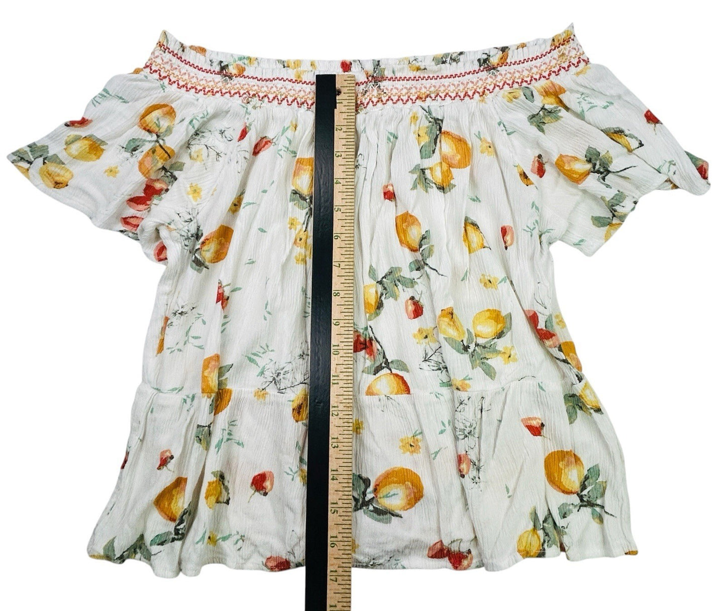 Maurices Off Shoulder Floral Peasant Blouse Womens Medium White Yellow Boho Top
