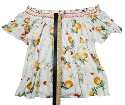 Maurices Off Shoulder Floral Peasant Blouse Womens Medium White Yellow Boho Top