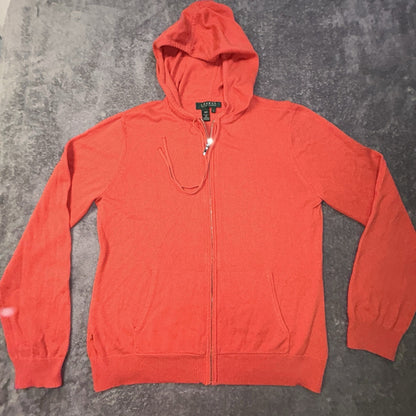 Lauren Ralph Lauren Silk Cashmere Hoodie Women L Full Zip Sweater Coral Orange