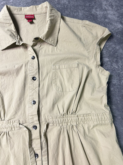 Merona Women’s XL Khaki Button Front Shirt Dress Tie Waist Pockets